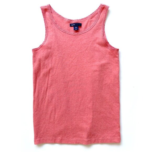 Gap Girls Coral Pink Cotton Tank Top XXL 14-16 w/ Crochet Trim - Picture 1 of 5